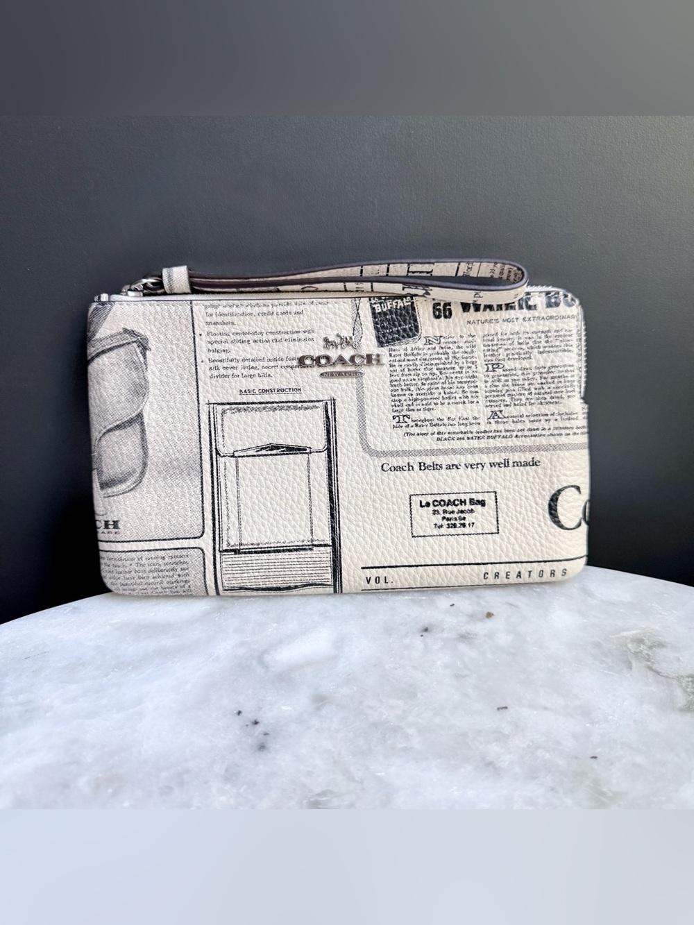 NWT Coach Large Corner Zip Wristlet in Vintage Newspaper Print